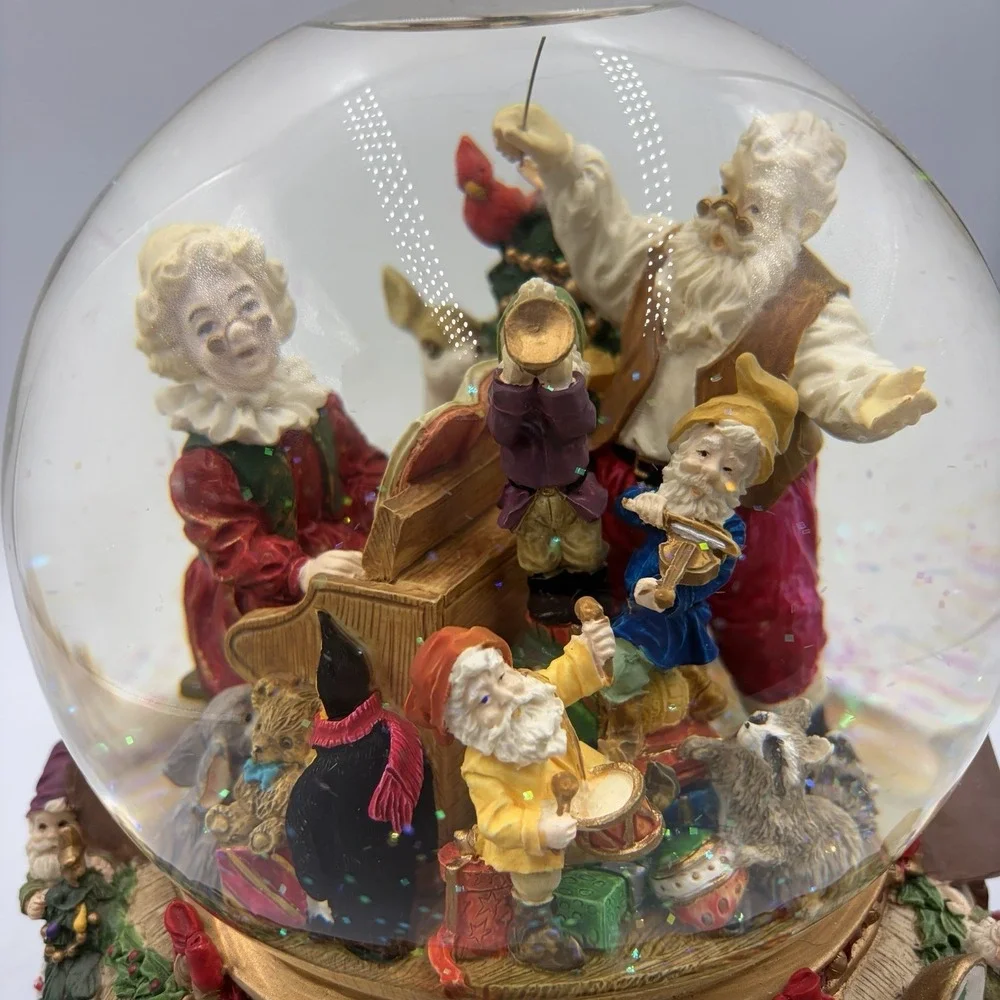 VTG Large Musical Snow Globe W Rotating Base Features Santa Mrs Clause & Elves
